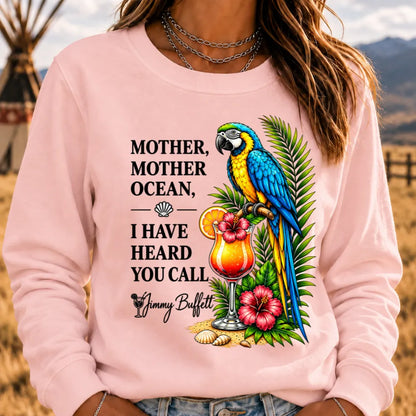 Mother Ocean Sweatshirt – “I Have Heard You Call” Vintage Coastal Crewneck