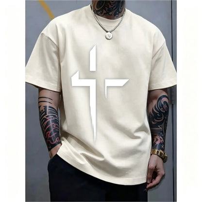 Men-s-Round-Neck-Short-Sleeve-Minimalist-Cross-Print-T-Shirt