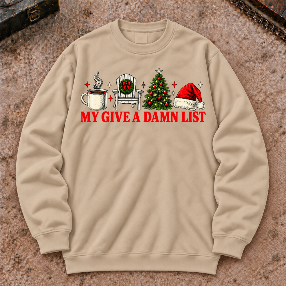 My Give A Damn List Christmas Coffee Tree Santa Hat Sweatshirt, Retro Holiday Crewneck
