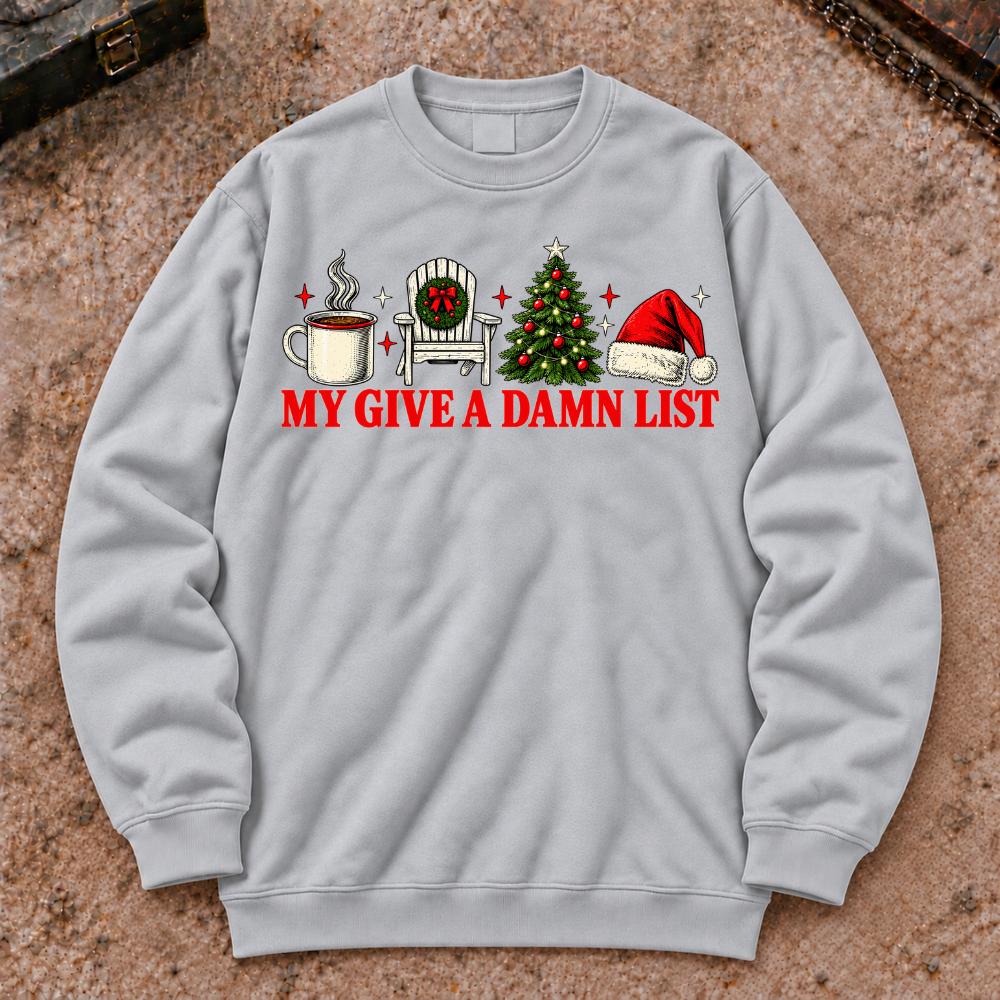 My Give A Damn List Christmas Coffee Tree Santa Hat Sweatshirt, Retro Holiday Crewneck