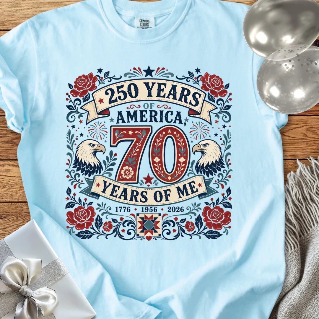 250 Years of America, 70 Years of Me - Premium America 250 Birthday T-Shirt