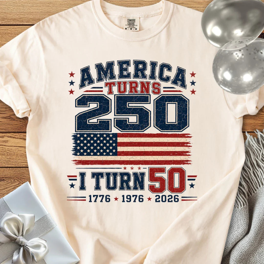 America Turns 250, I Turn 50 - Premium America 250 T-Shirt