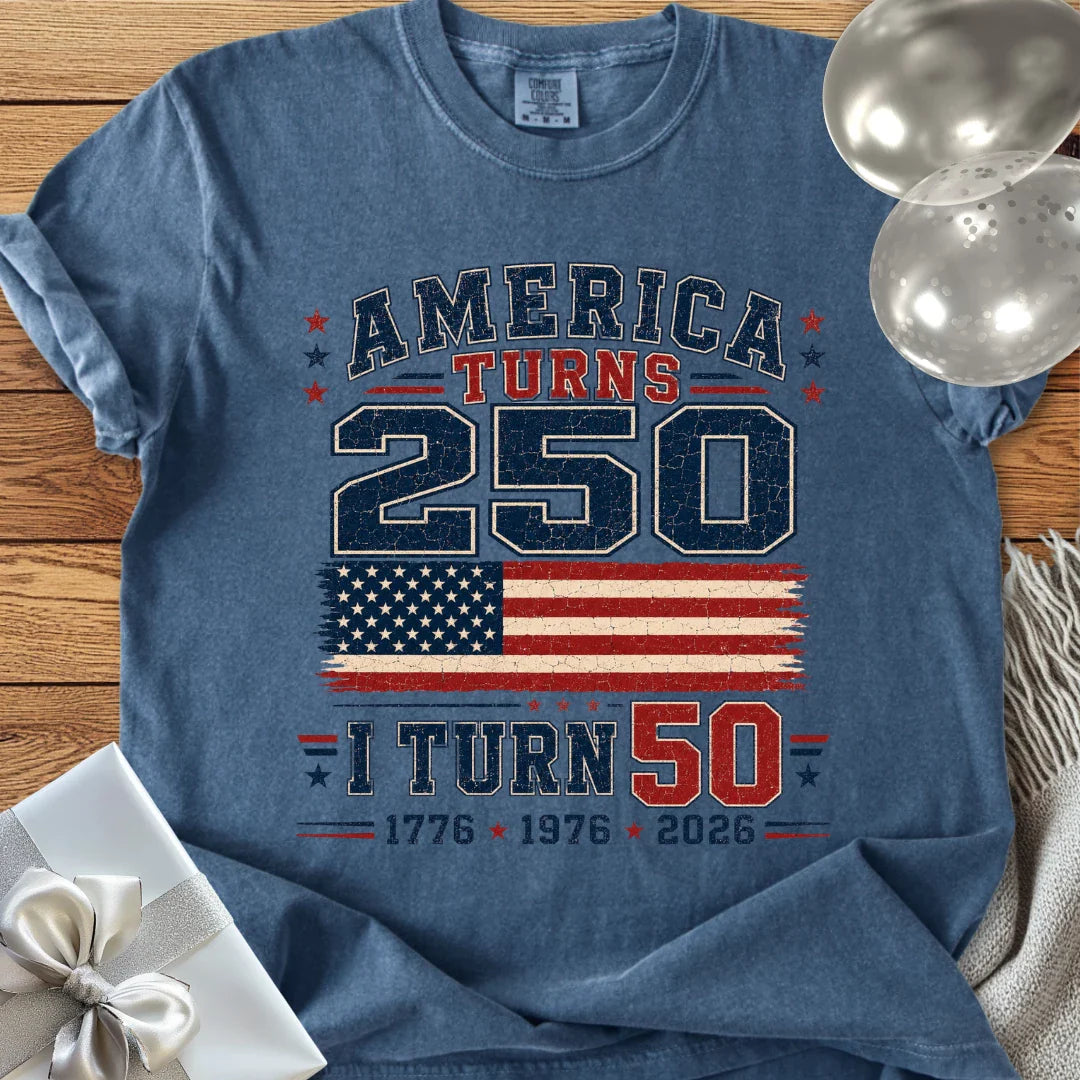 America Turns 250, I Turn 50 - Premium America 250 T-Shirt