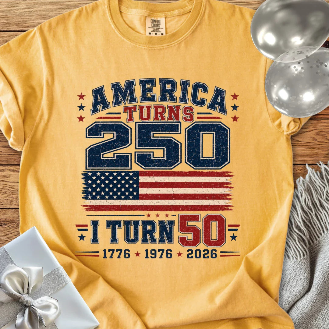 America Turns 250, I Turn 50 - Premium America 250 T-Shirt
