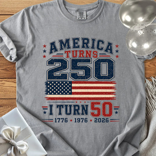 America Turns 250, I Turn 50 - Premium America 250 T-Shirt