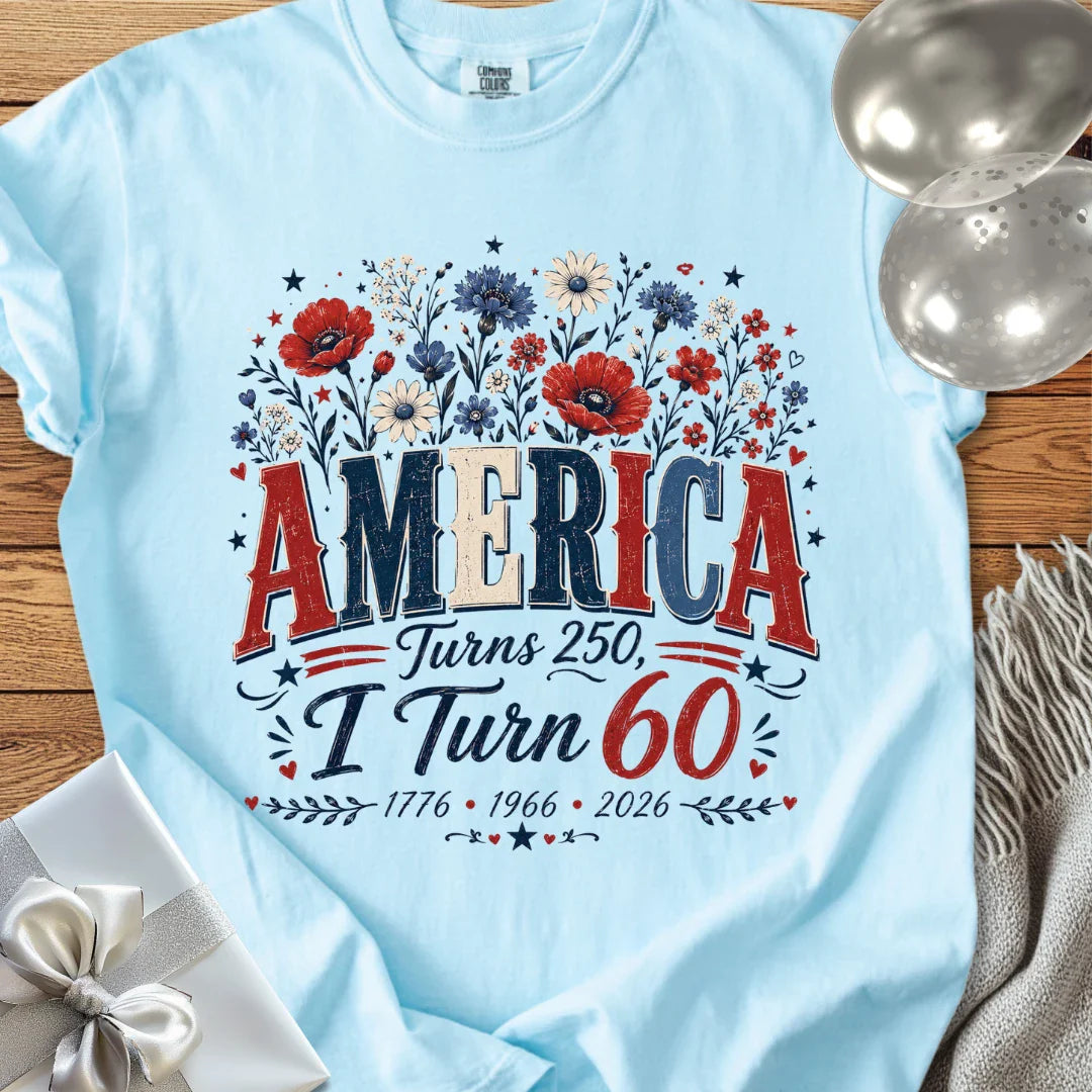 America Turns 250, I Turn 60 - Premium America 250 Birthday T-Shirt