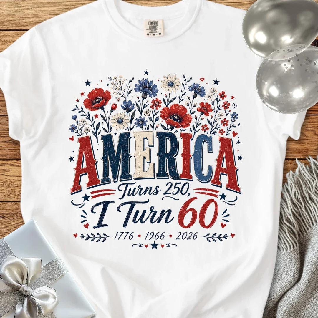 America Turns 250, I Turn 60 - Premium America 250 Birthday T-Shirt