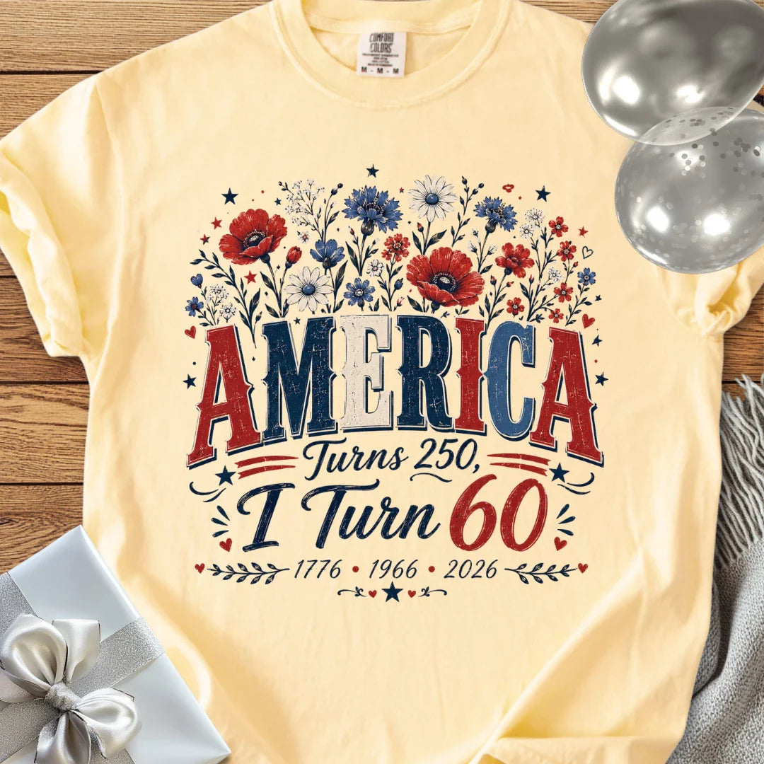 America Turns 250, I Turn 60 - Premium America 250 Birthday T-Shirt