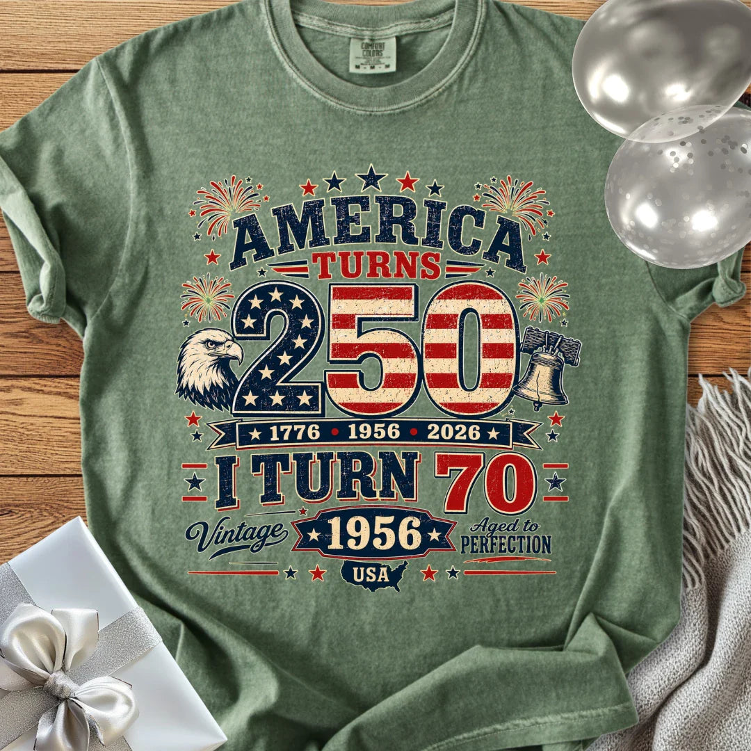 America Turns 250, I Turn 70, Vintage 1956 - Premium America 250 Birthday T-Shirt