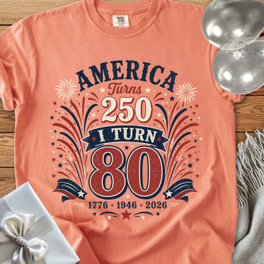 America Turns 250, I Turn 80 - Premium America 250 Birthday T-Shirt