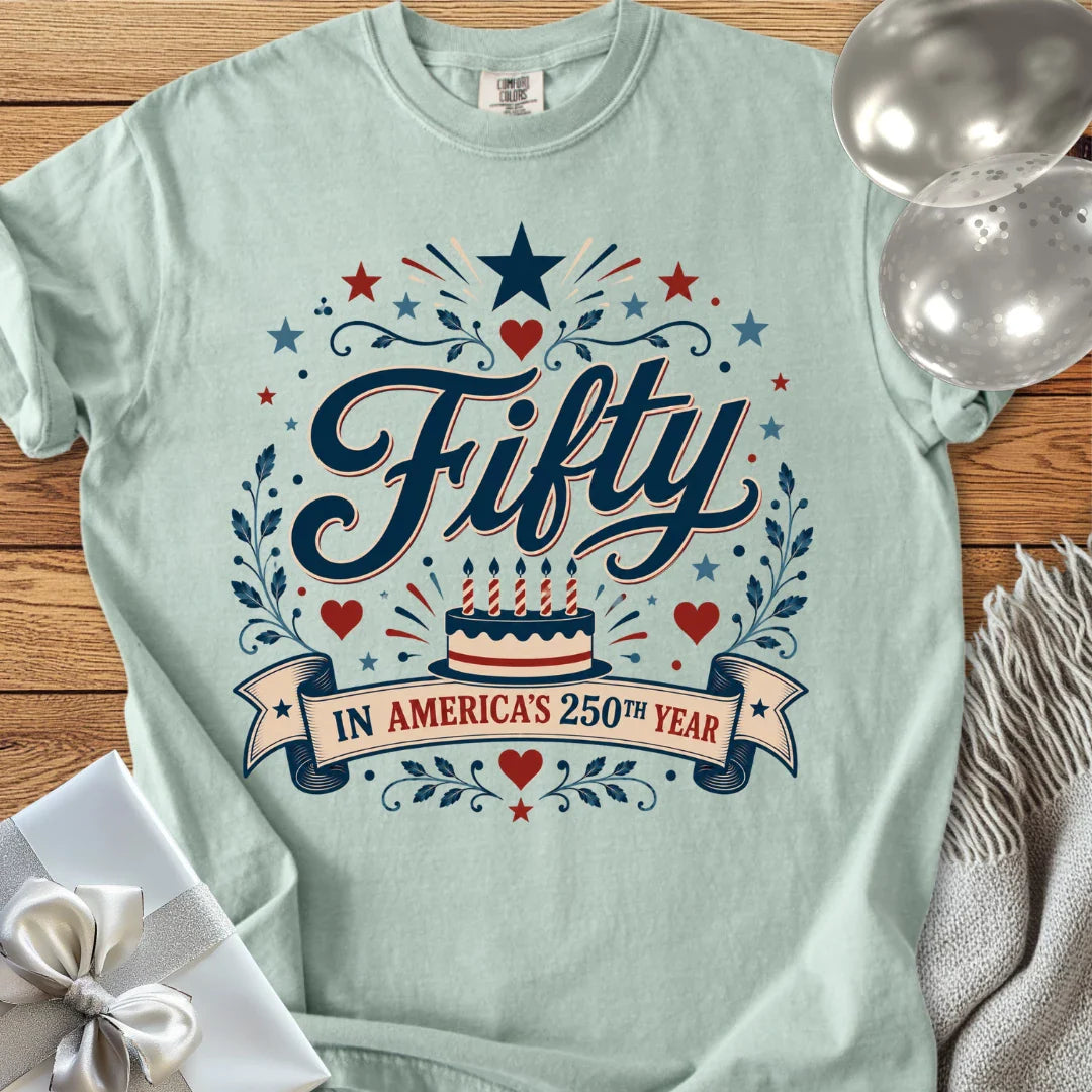 Fifty In America's 250th Year - Premium America 250 Birthday T-Shirt