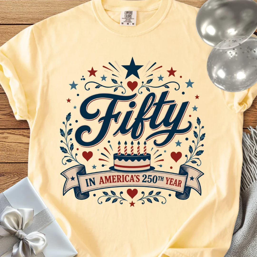 Fifty In America's 250th Year - Premium America 250 Birthday T-Shirt