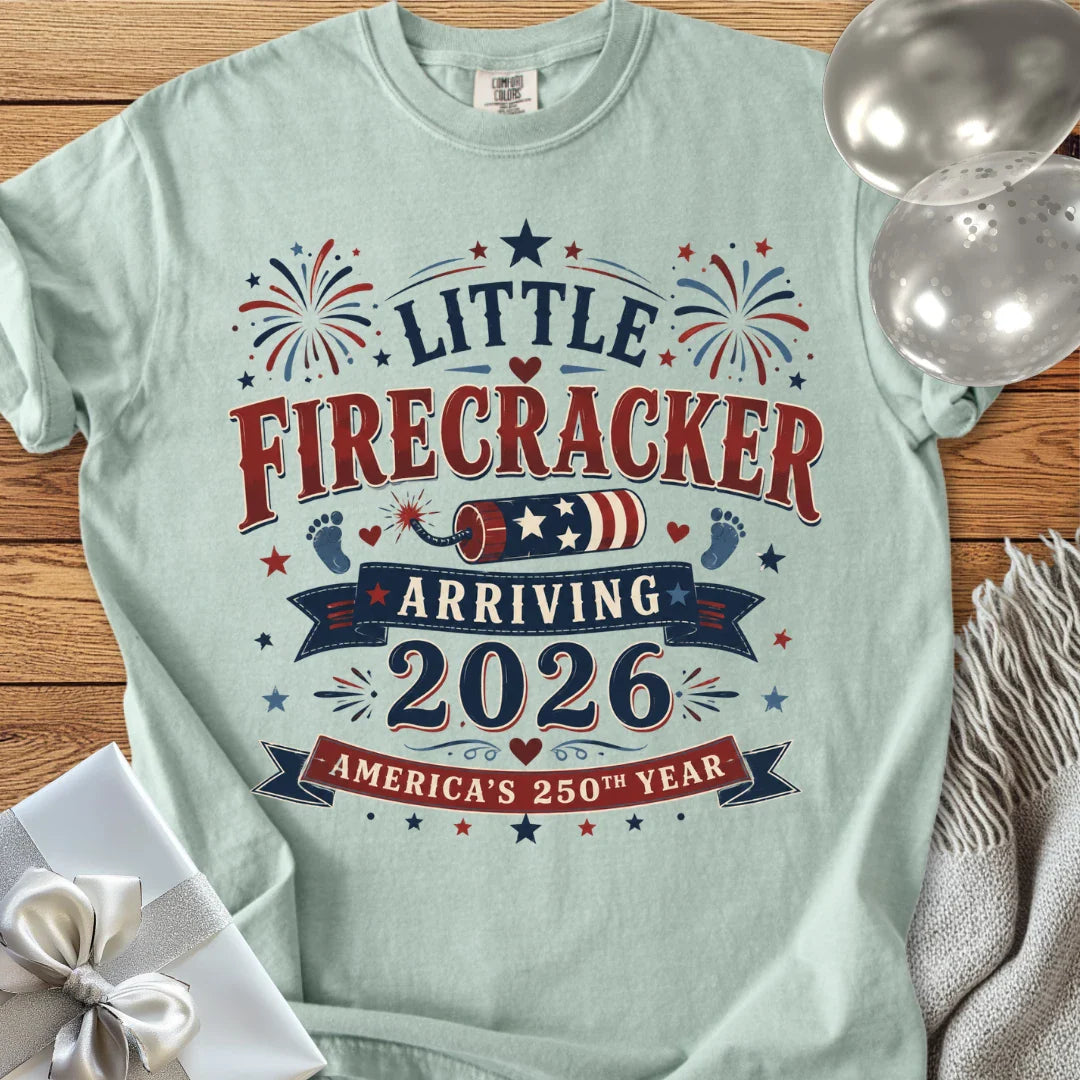 Little Firecracker Arriving 2026, America's 250th Year - Premium America 250 T-Shirt