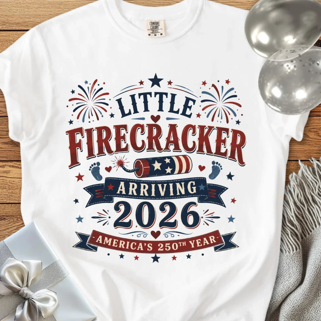Little Firecracker Arriving 2026, America's 250th Year - Premium America 250 T-Shirt