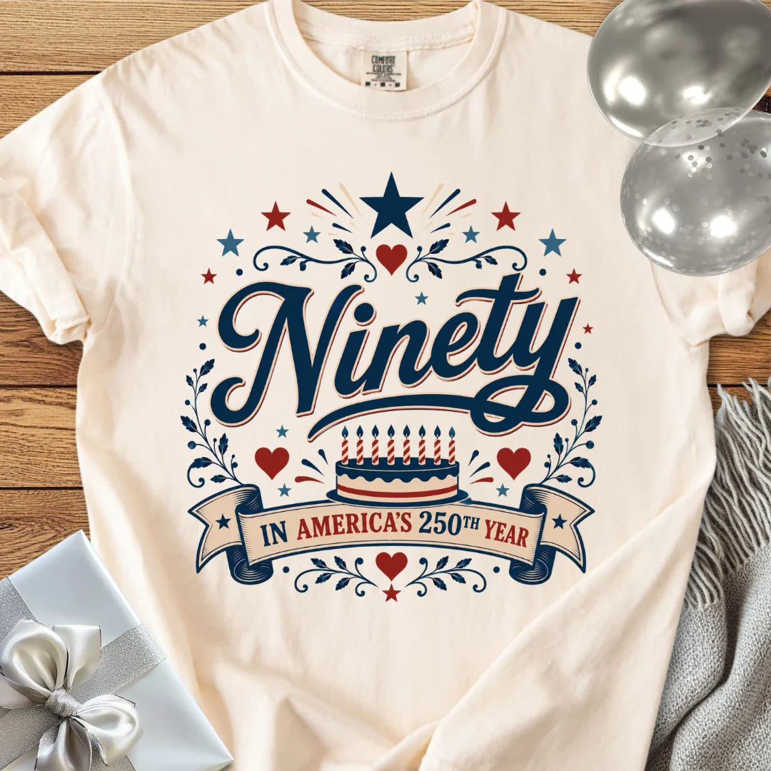 Ninety In America's 250th Year - Premium America 250 Birthday T-Shirt