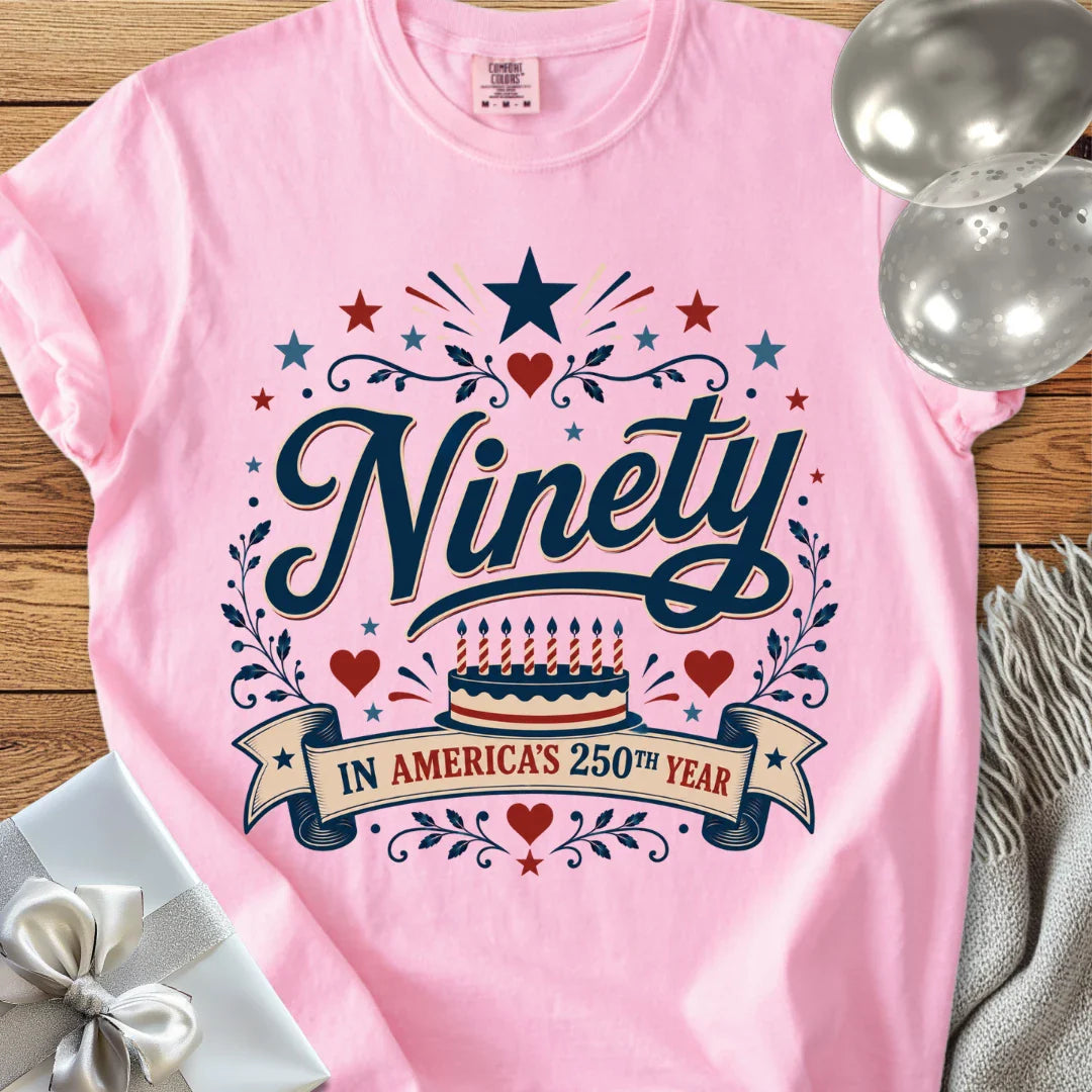 Ninety In America's 250th Year - Premium America 250 Birthday T-Shirt
