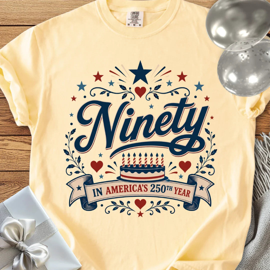 Ninety In America's 250th Year - Premium America 250 Birthday T-Shirt