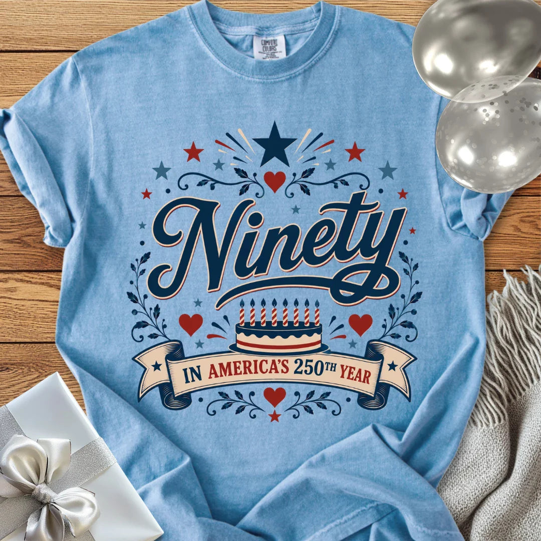 Ninety In America's 250th Year - Premium America 250 Birthday T-Shirt