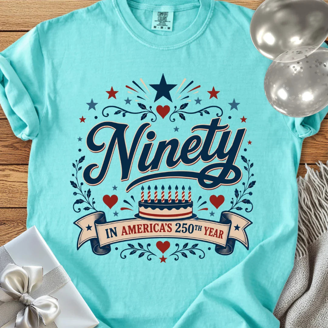 Ninety In America's 250th Year - Premium America 250 Birthday T-Shirt