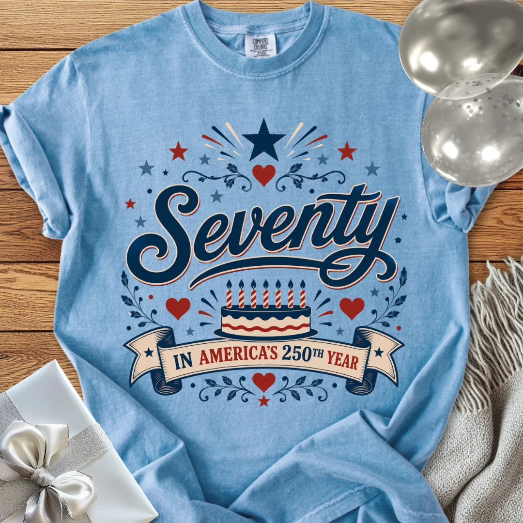 Seventy in America's 250th Year - Premium America 250 Birthday T-Shirt