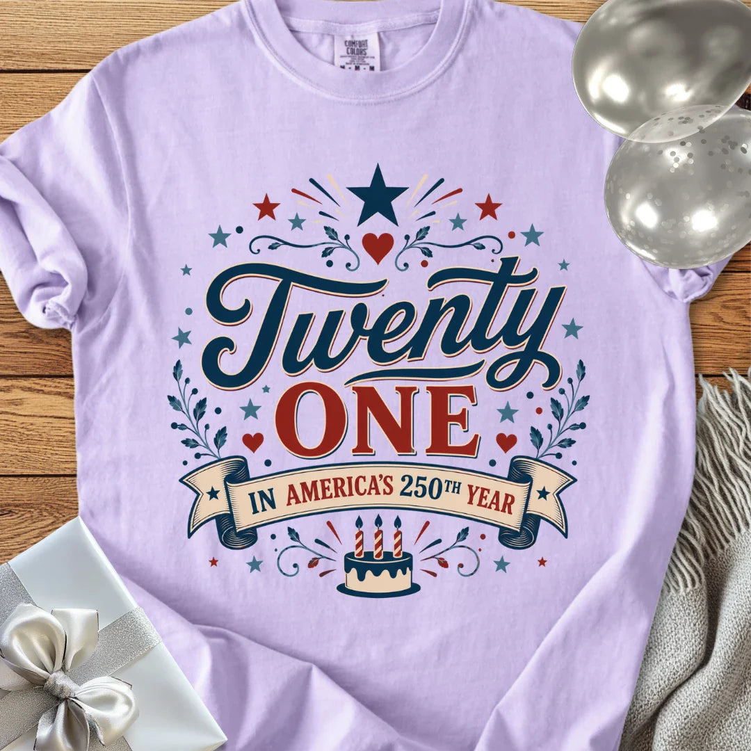 Twenty One In America's 250th Year - Premium America 250 Birthday T-Shirt