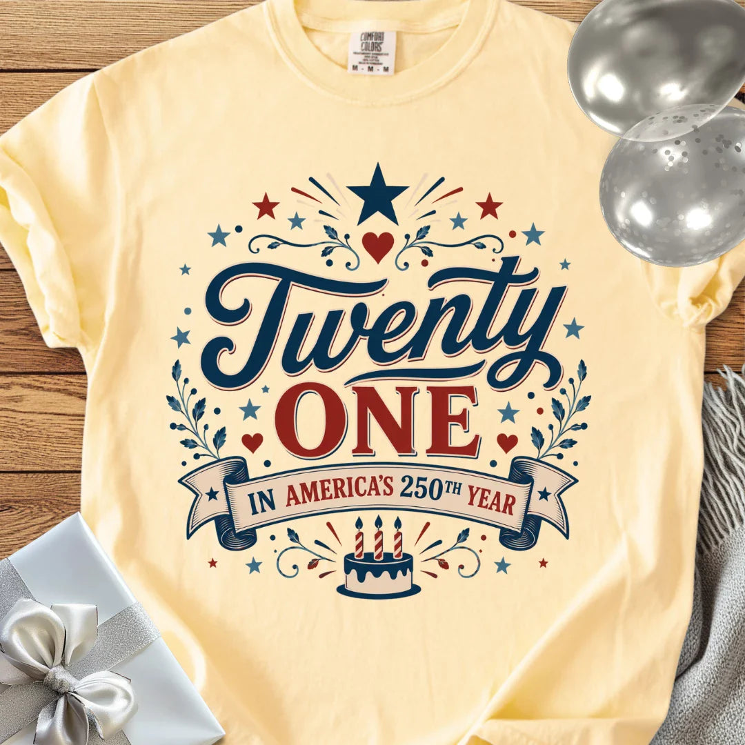 Twenty One In America's 250th Year - Premium America 250 Birthday T-Shirt