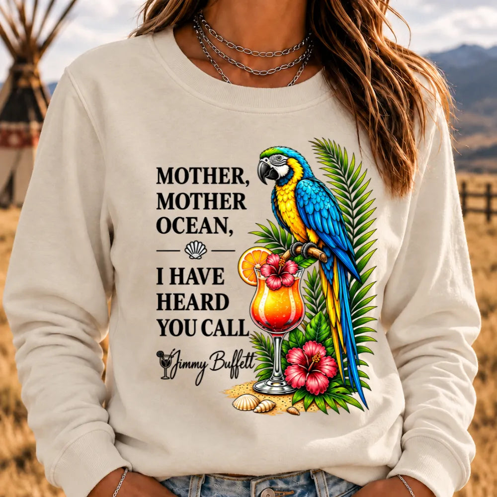 Mother Ocean Sweatshirt – “I Have Heard You Call” Vintage Coastal Crewneck