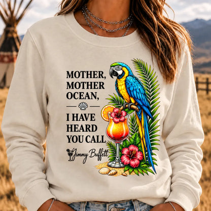 Mother Ocean Sweatshirt – “I Have Heard You Call” Vintage Coastal Crewneck
