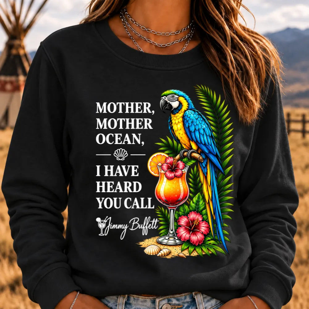 Mother Ocean Sweatshirt – “I Have Heard You Call” Vintage Coastal Crewneck