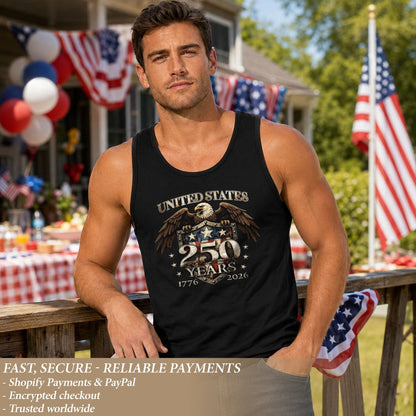 United States 1776-2026 Men Tank Top Patriotic 250 Years Bald Eagle American Flag Shield Shirt