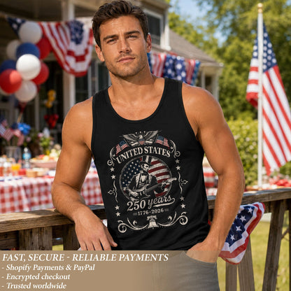 250 Years Freedom Lincoln Guitar Tank Top Men Patriotic Vintage Independence Day Shirt