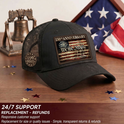 US 250th Anniversary Trucker Hat We The People Constitution Patriotic Leather Patch Cap