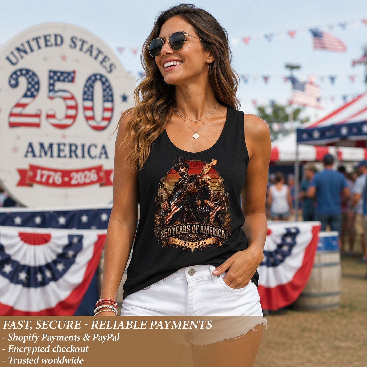 Lincoln Women Tank Top 250 Years of America Patriotic Presidents Rock Guitarist 1776 Shirt