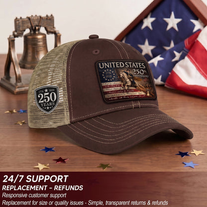 Leather Patch Hat US 250th Anniversary Trucker Cap George Washington Patriotic Hat
