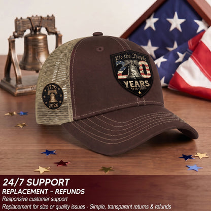 Leather Patch Hat 250 Years 1776 2026 Liberty Bell Trucker Cap Patriotic US Mesh Hat