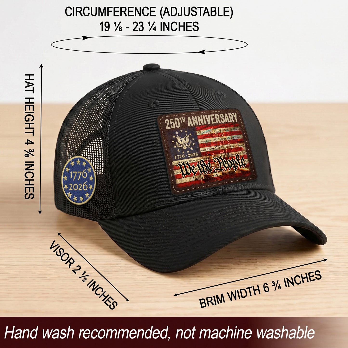 US 250th Anniversary Leather Patch Hat We The People Constitution Trucker Cap