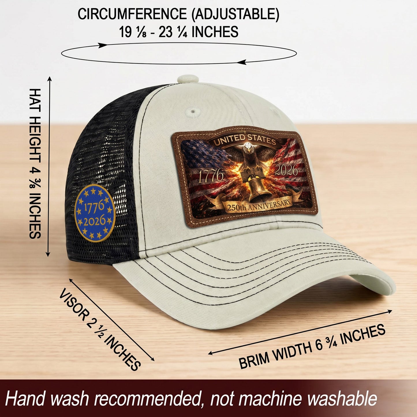 US 250th Anniversary Leather Patch Hat Liberty Bell Eagle Off White Trucker Cap