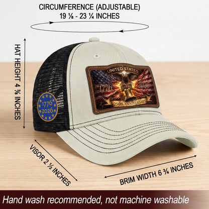 US 250th Anniversary Leather Patch Hat Liberty Bell Eagle Off White Trucker Cap