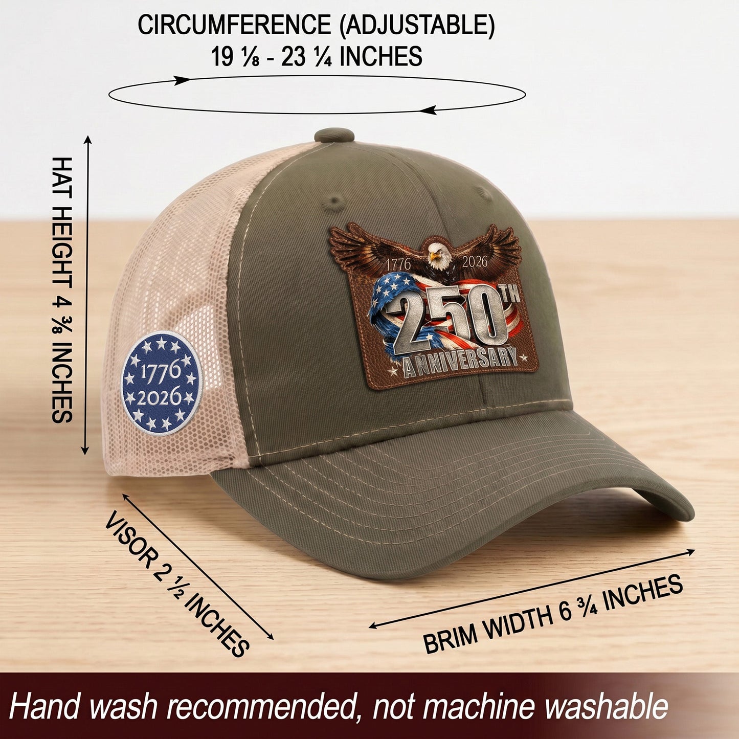 US 250th Anniversary Leather Patch Hat Patriotic Eagle Trucker Cap