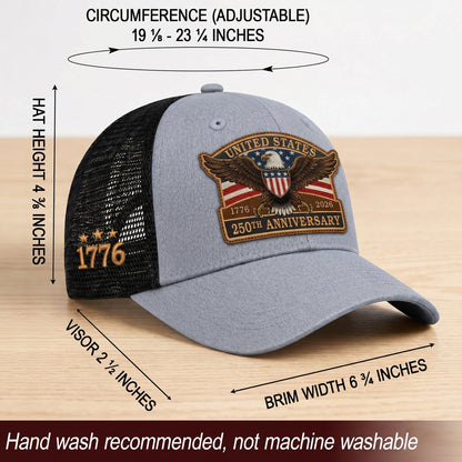 US 250th Anniversary Leather Patch Hat Patriotic Eagle Shield Trucker Cap
