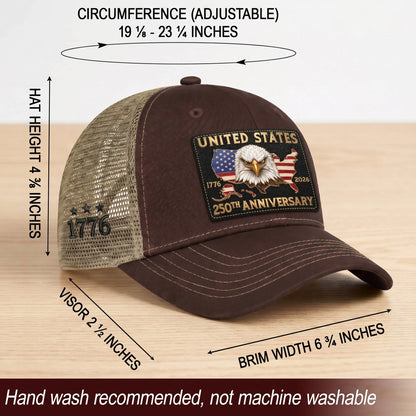US 250th Anniversary Trucker Hat Vintage American Eagle Leather Patch Brown Cap