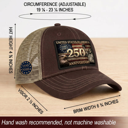 USA 250th Anniversary Leather Patch Trucker Hat Eagle & Statue of Liberty Mesh Cap
