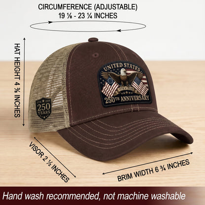 Leather Patch Hat United States 250th Anniversary Patriotic Mesh Back Summer Cap
