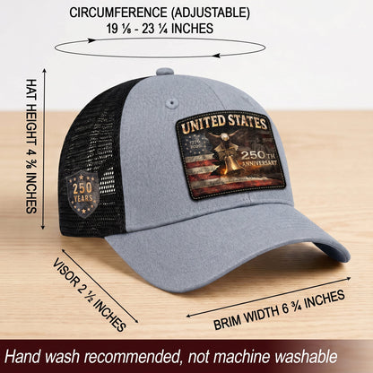 United States 250th Anniversary Leather Patch Hat Patriotic Eagle Bell Mesh Cap