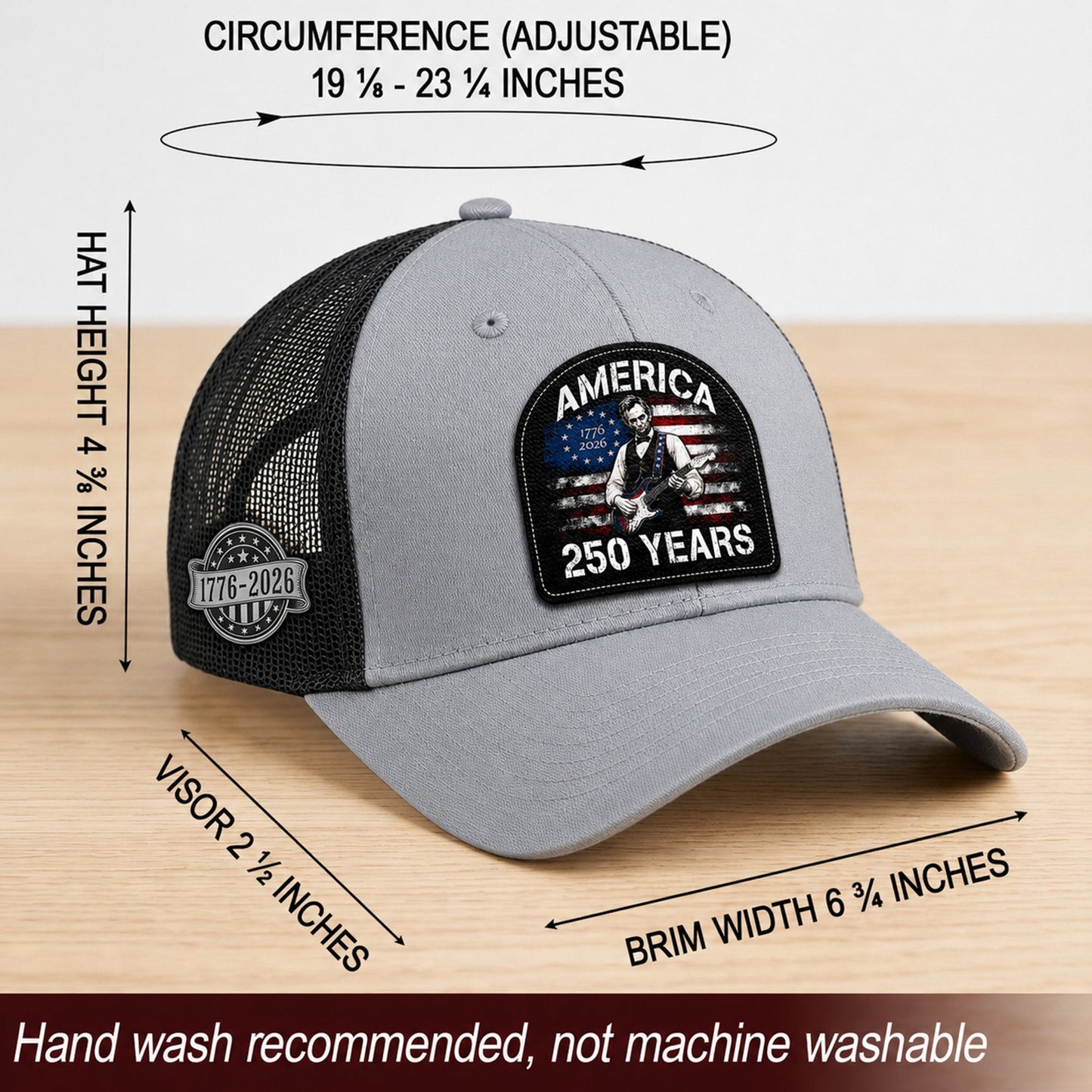 Lincoln Guitar Patch Patriotic Trucker Cap - Premium Mesh Back Hat for USA Anniversary 1776-2026