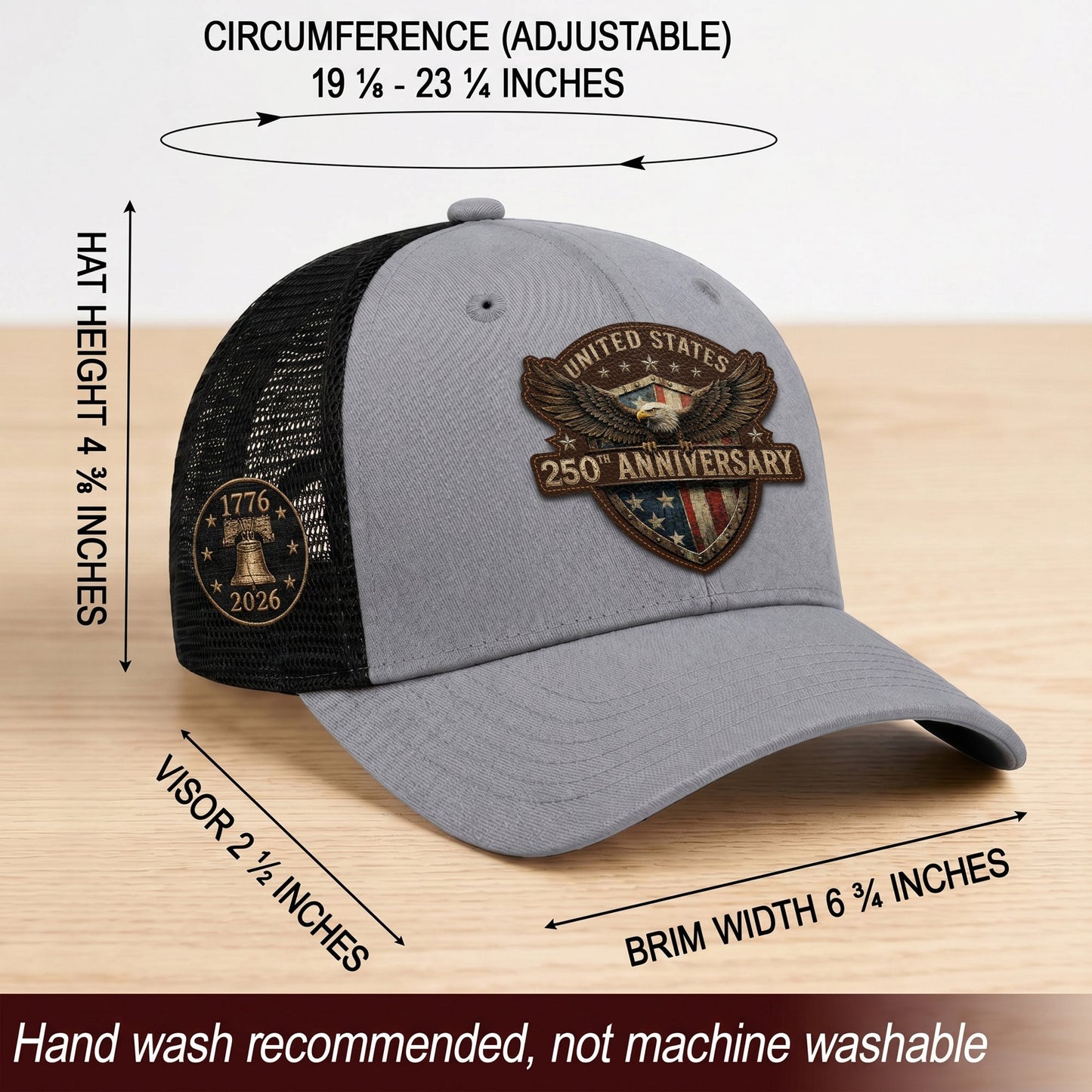 Leather Patch Hat US 250th Anniversary Trucker Cap Patriotic American Eagle Mesh Hat
