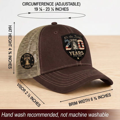 Leather Patch Hat 250 Years 1776 2026 Liberty Bell Trucker Cap Patriotic US Mesh Hat