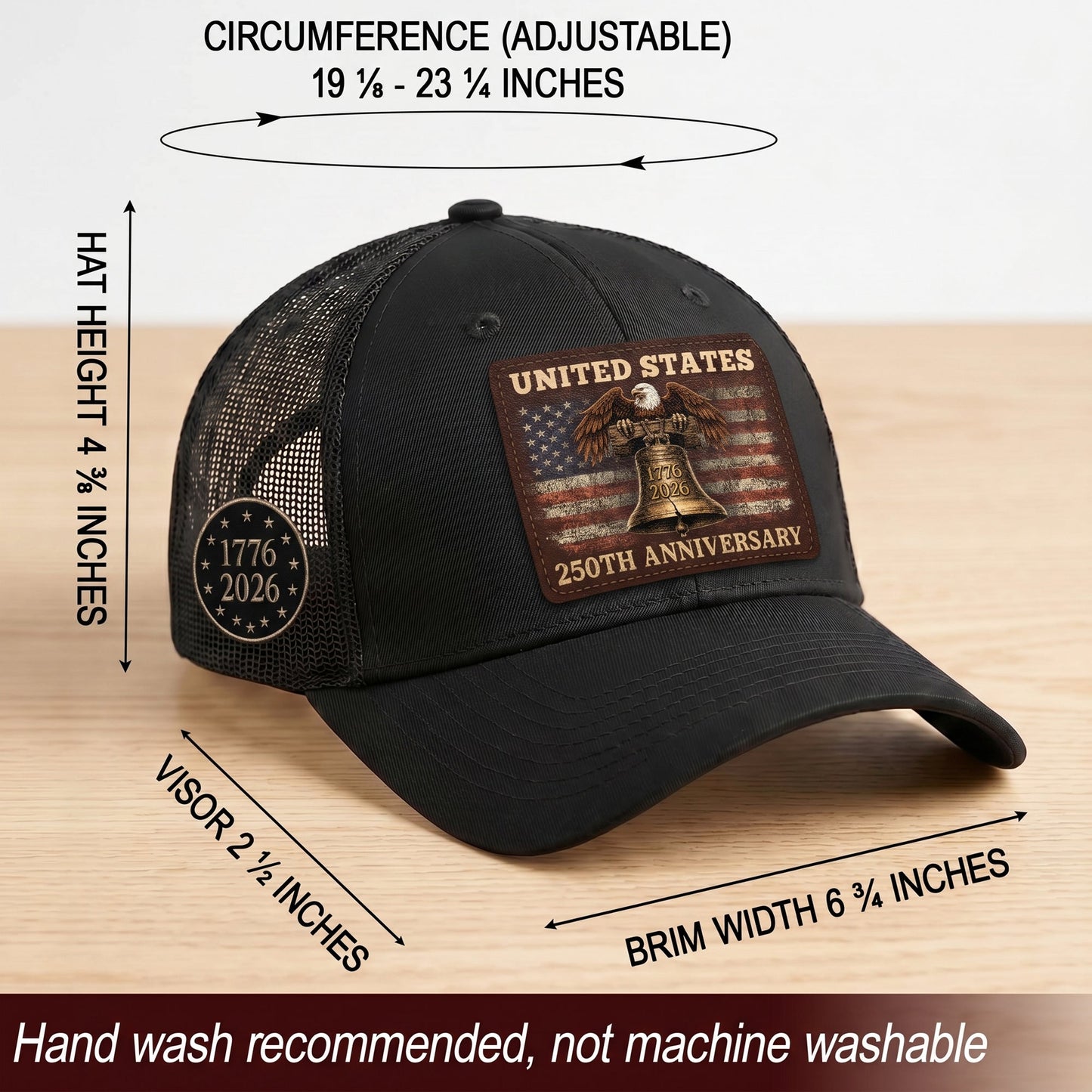 Patriotic Trucker Hat United States 250th Anniversary American Eagle Leather Patch Cap