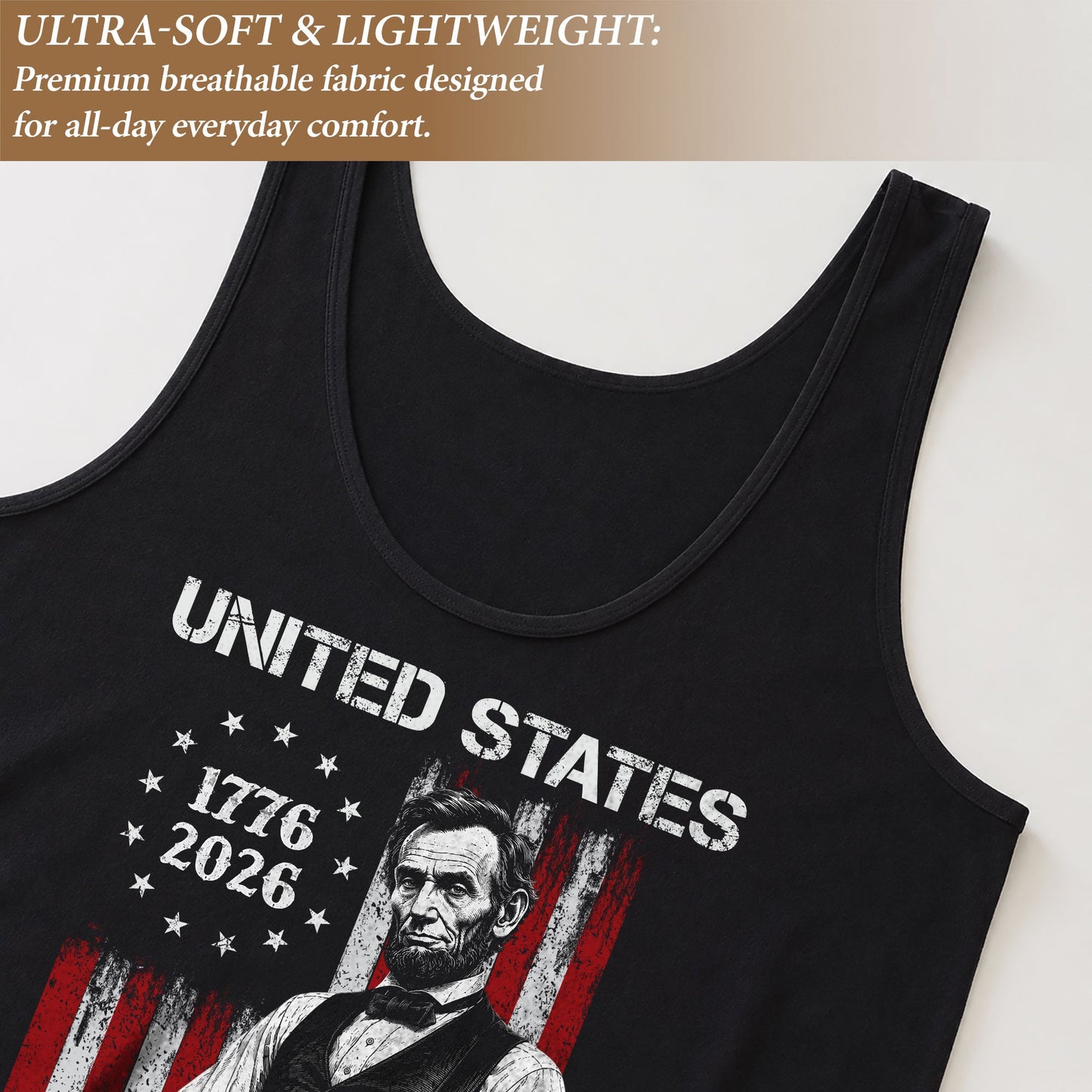 Tank Top Women America 250 Years 1776-2026 Abraham Lincoln Guitar Patriotic Sleeveless