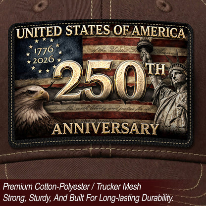 USA 250th Anniversary Leather Patch Trucker Hat Eagle & Statue of Liberty Mesh Cap